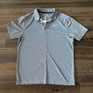 Nike Golf Performance  Golf Polo Shirt Mens Size Medium BlueGray Striped Dri-Fit